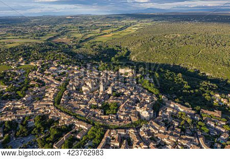 Aerial view of the historic town of Uzes, France