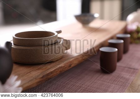 Tea Filter And Shelf, Cup For Traditional Ceremony On Table