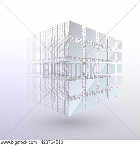 Black Chain Concept. Wireframe Structure. Geometric Structure From Small Pieces.