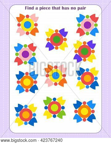 Logic Game For Children. Find Which Shape Is Unpaired. Development Of Attention. Vector Illustration