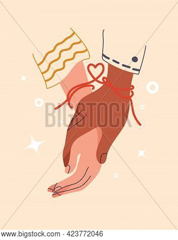 Red Thread Of Fate Tied Kindred Spirits Or Soulmate. Symbol Of Eternal Love Or Friendship. Eastern P