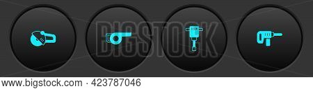 Set Angle Grinder, Leaf Garden Blower, Construction Jackhammer And Electric Drill Machine Icon. Vect