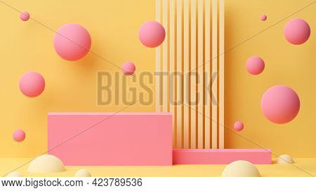 Vibrant 3D illustration with abstract shapes and empte space for a product