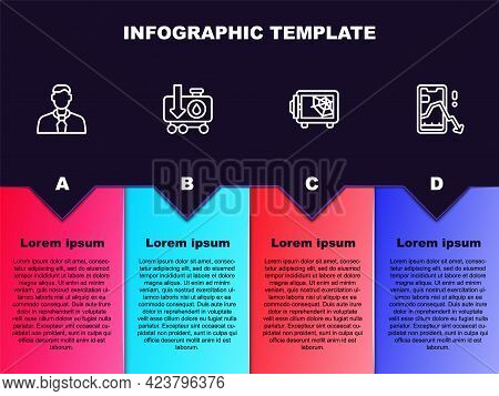 Set Line Worker, Drop In Crude Oil Price, Safe And Mobile Stock Trading. Business Infographic Templa
