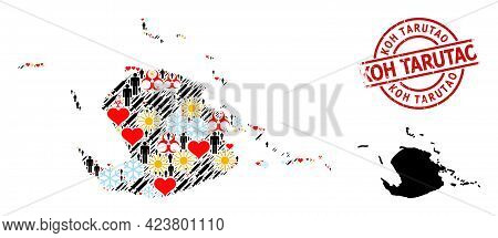 Rubber Koh Tarutao Badge, And Sunny Man Infection Treatment Collage Map Of Juventud Island. Red Roun
