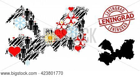 Textured Leningrad Seal, And Spring Patients Covid-2019 Treatment Mosaic Map Of Leningrad Region. Re