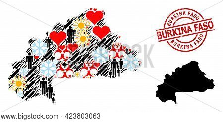 Rubber Burkina Faso Seal, And Frost Customers Vaccine Collage Map Of Burkina Faso. Red Round Stamp S