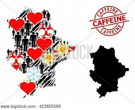 Scratched Caffeine Stamp Seal, And Frost Humans Vaccine Mosaic Map Of Donetsk Republic. Red Round Se