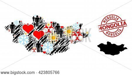 Rubber Mongolia Stamp Seal, And Heart Man Infection Treatment Collage Map Of Mongolia. Red Round Sta
