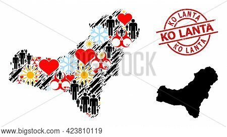 Rubber Ko Lanta Stamp, And Spring Men Infection Treatment Mosaic Map Of El Hierro Island. Red Round 
