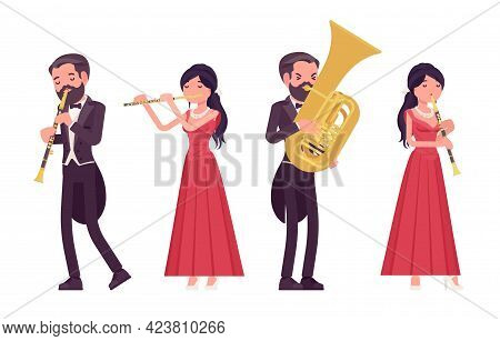 Musician, Man, Woman Playing Trumpet, Professional Wind Instruments. Classical Music Event, Concert,