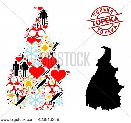 Textured Topeka Seal, And Frost Humans Covid-2019 Treatment Collage Map Of Tocantins State. Red Roun