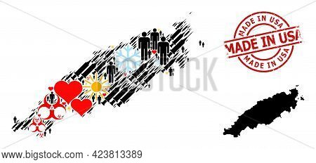Scratched Made In Usa Stamp Seal, And Spring Customers Virus Therapy Collage Map Of Tobago Island. R