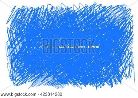 Vector Hand Drawn Big Textured Stain. Blue Color Two Layers Drawn Backdrop. Grungy Background Rectan