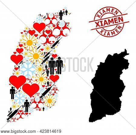 Distress Xiamen Stamp Seal, And Spring People Infection Treatment Mosaic Map Of Shanxi Province. Red