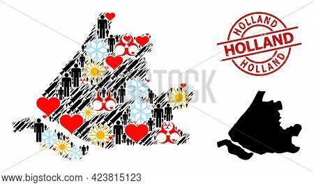 Distress Holland Stamp, And Lovely Demographics Syringe Collage Map Of South Holland. Red Round Badg