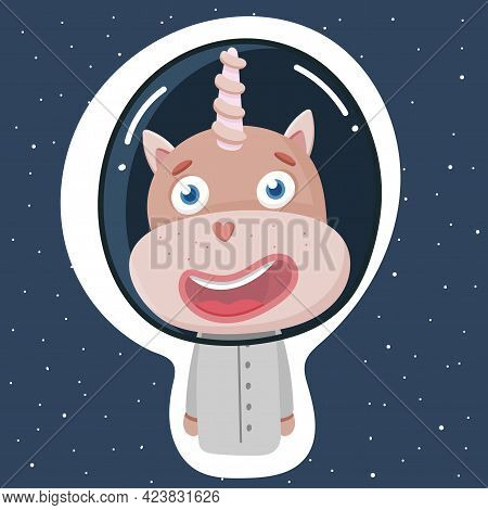 A Cute Unicorn In A Spacesuit For Space Flight. Portrait Of A Cute Animal. Vector Cartoon Character 
