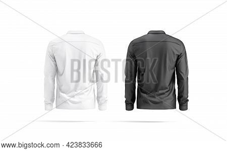 Blank Black And White Classic Shirt Mockup Set, Back View, 3d Rendering. Empty Male Casual Wear For 