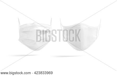 Blank White Medical And Fabric Mask Mockup, Front View, 3d Rendering. Empty Disposable And Cotton Pr