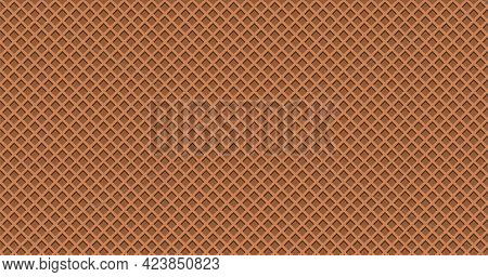 Chocolate Waffle Vector Texture, Ice Cream Cone Background, Brown Wafer Pattern. Biscuit Banner. Car