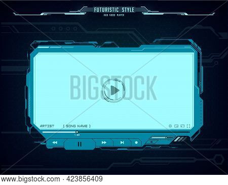 Hud Video Player Futuristic Screen Interface. Vector Neon Glowing Ui, Ux Hi-tech Skin Web Design For