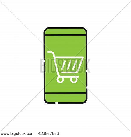 Shopping Cart with mobile phone icon. Shopping Cart icon. Shopping icon. Shopping Cart with mobile phone icon vector. Shopping icon set. Shopping Cart icon. Shopping Cart with mobile phone icon vector design for website, logo, sign, symbol, app