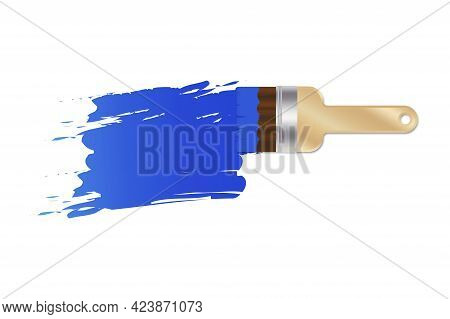 Brush Blue Paint In Paper Art Style. Wall Art Design. Home Education Concept. Vector Illustration. S