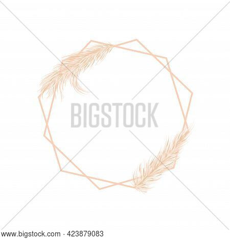 Pampas Grass Is A Gentle Border. Frame With Dry Grass For The Decoration Of Invitations. Vector Hand