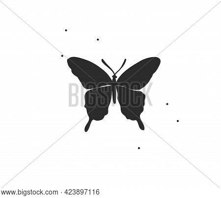 Hand Drawn Vector Abstract Stock Flat Graphic Illustration With Logo Element, Bohemian Magic Art Of 