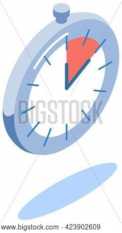 Analog Clock Isometric Isolated On White. Symbol Of Time Management, Chronometer With Hour And Minut