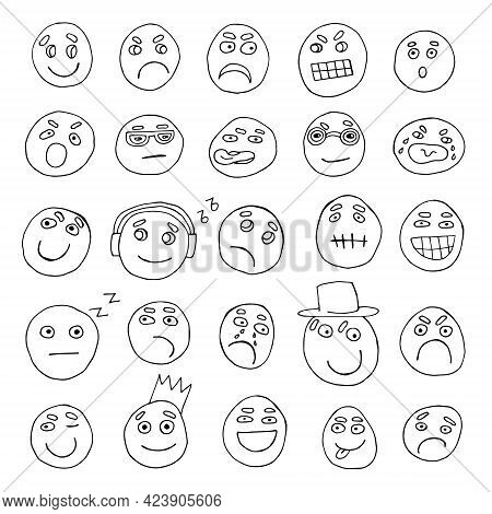Set Of Vector Faces With Different Emotions Isolated On A White Background. Flat Cartoon Style Suita