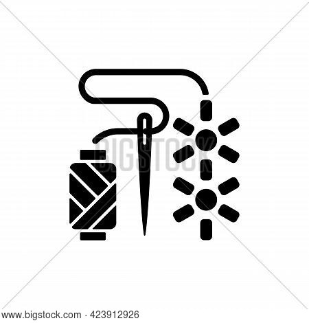Beadwork Black Glyph Icon. Attaching Beads With Sewing Needle. Fabric Decoration. Jewelry Hobby. Orn