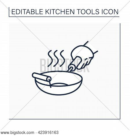 Wok Line Icon. Kitchenware. Round Bottomed Cooking Pot. Used In Chinese Cuisine. Kitchen Tools Conce