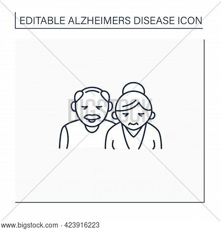 Old Age Line Icon. Elderly Man And Woman. Senescence. Human Life Cycle Ending. Healthcare Concept.is