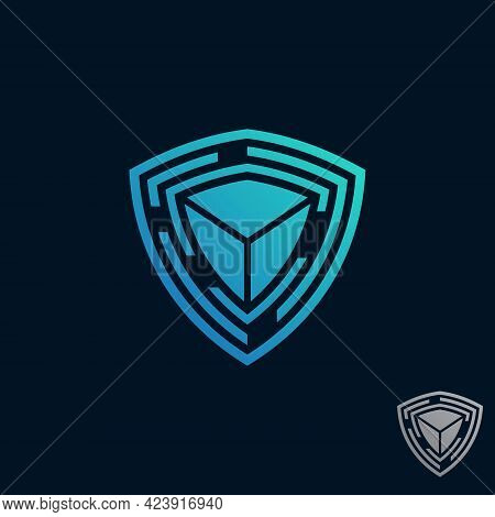 Secure Tech Design Symbol. Shield Guard Tech Icon Vector Design Stock. Protection Tech Symbol Indust
