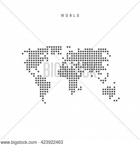 Square Dots Pattern Map Of The World. Globe Dotted Pixel Map With Flag. Vector Illustration
