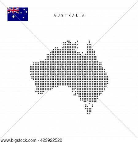 Square Dots Pattern Map Of Australia. Australian Dotted Pixel Map With Flag. Vector Illustration