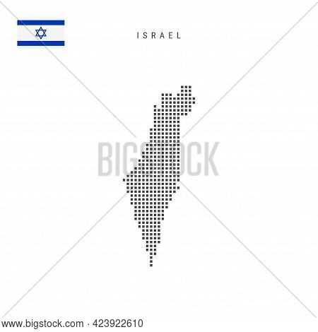 Square Dots Pattern Map Of Israel. Israeli Dotted Pixel Map With National Flag Isolated On White Bac