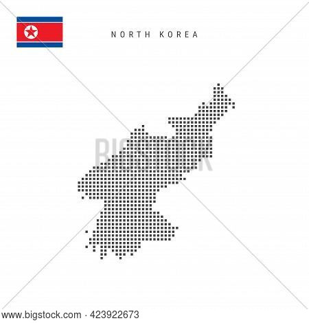 Square Dots Pattern Map Of North Korea. North Korean Dotted Pixel Map With National Flag Isolated On