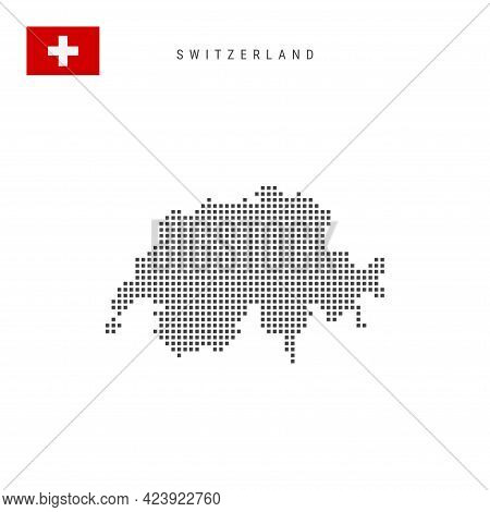 Square Dots Pattern Map Of Switzerland. Swiss Dotted Pixel Map With National Flag Isolated On White 