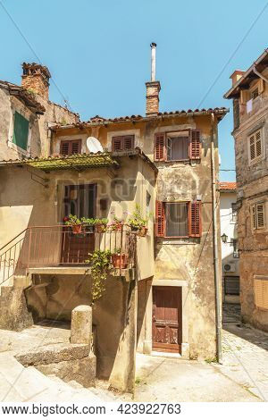 Beautiful Old Vintage Buildings In Lovran, Croatia.