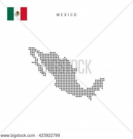 Square Dots Pattern Map Of Mexico. Mexican Dotted Pixel Map With National Flag Isolated On White Bac