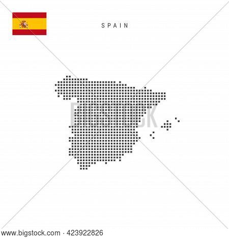 Square Dots Pattern Map Of Spain. Spanish Dotted Pixel Map With National Flag Isolated On White Back