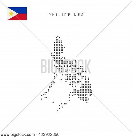 Square Dots Pattern Map Of Philippines. Philippine Dotted Pixel Map With National Flag Isolated On W