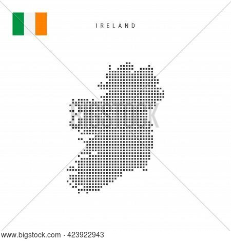 Square Dots Pattern Map Of Ireland. Irish Dotted Pixel Map With National Flag Isolated On White Back