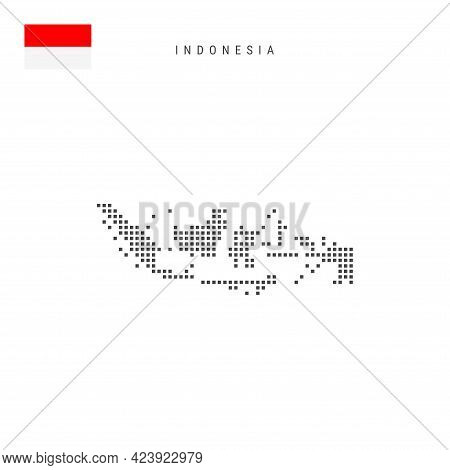 Square Dots Pattern Map Of Indonesia. Indonesian Dotted Pixel Map With National Flag Isolated On Whi