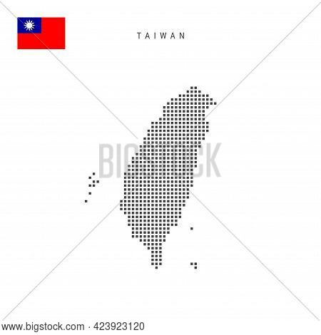 Square Dots Pattern Map Of Taiwan. Taiwanese Dotted Pixel Map With National Flag Isolated On White B