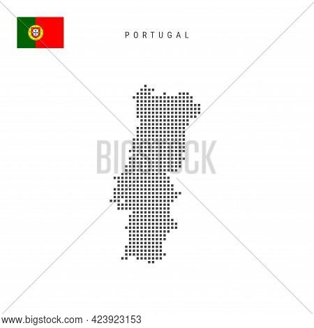 Square Dots Pattern Map Of Portugal. Portuguese Dotted Pixel Map With National Flag Isolated On Whit