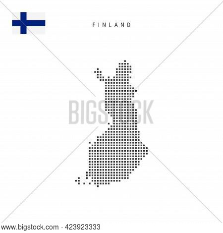 Square Dots Pattern Map Of Finland. Finnish Dotted Pixel Map With National Flag Isolated On White Ba