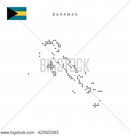 Square Dots Pattern Map Of Bahamas. Bahamian Dotted Pixel Map With National Flag Isolated On White B
